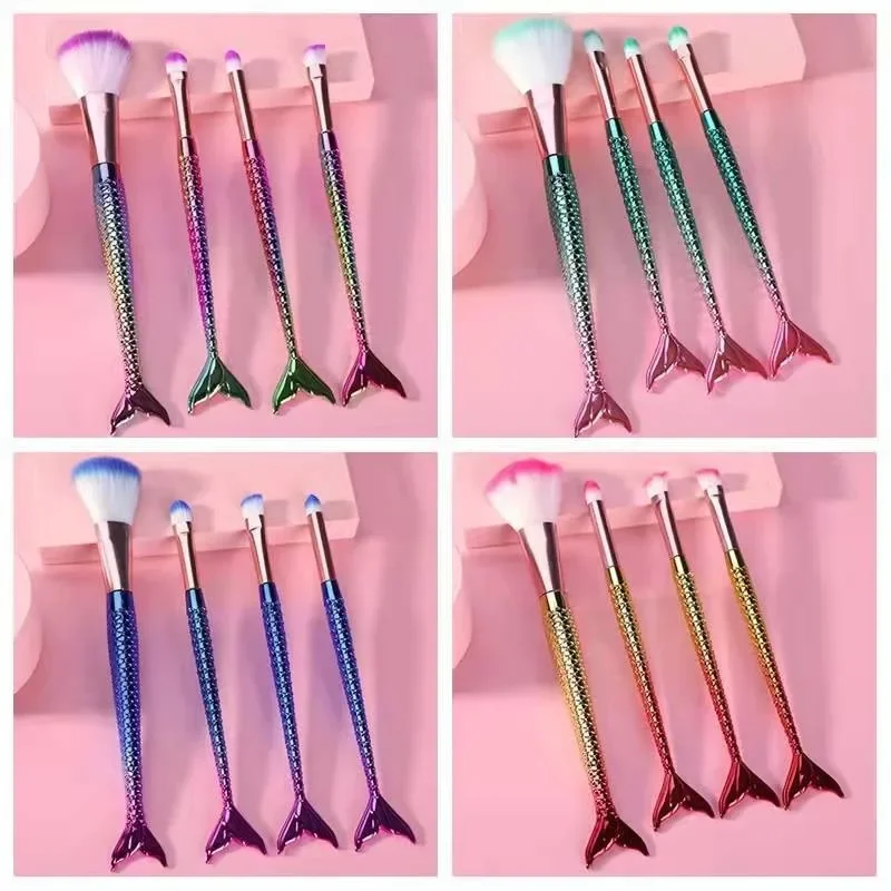 4pcs Gradient Mermaid Makeup Brushes Kit Maquiagem Maquillaje New Mermaid Foundation Eyebrow Eyeliner Cosmetic Makeup Brushes