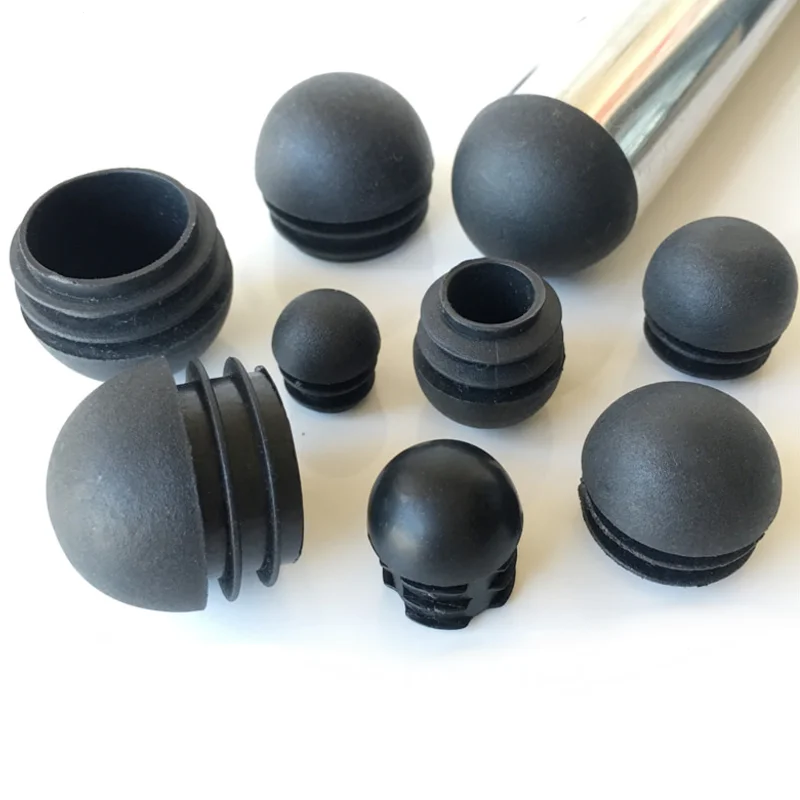 10pcs Furniture Steel Pipe Round Rubber Insert Plug Black End Caps Tube Spherical Head Chair Leg Caps Tube Hole Plugs Dust Cover