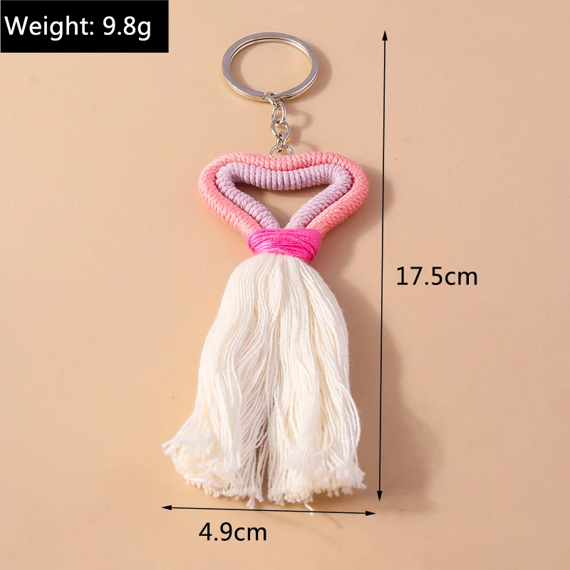 Pretty Hand knitted Tassels Love Heart Keychain for Women Girl Cute Bohemian Key Ring Pendants Handbag Decor DIY Jewelry Gifts