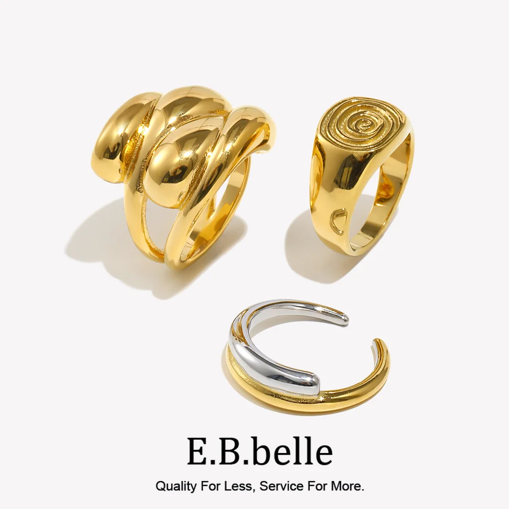 Fingerprint Ring Seal Double Layered Double Color Staggered Lace Rectangular 18K Gold Plated 316L Stainless Steel Ring