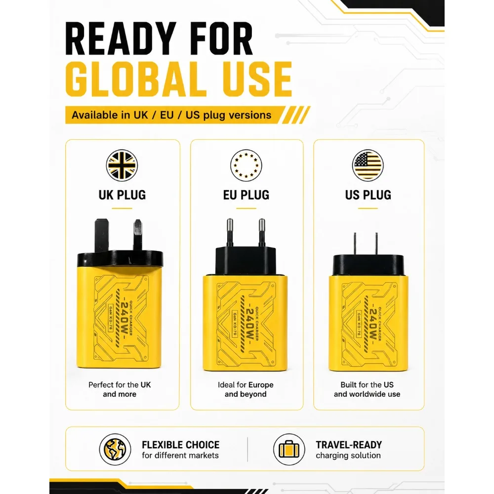 240W GAN Mechanical Fast Charger Multi Port USB Power Adapter Travel Quick Charger Available with EU US Plug for Phone Laptop