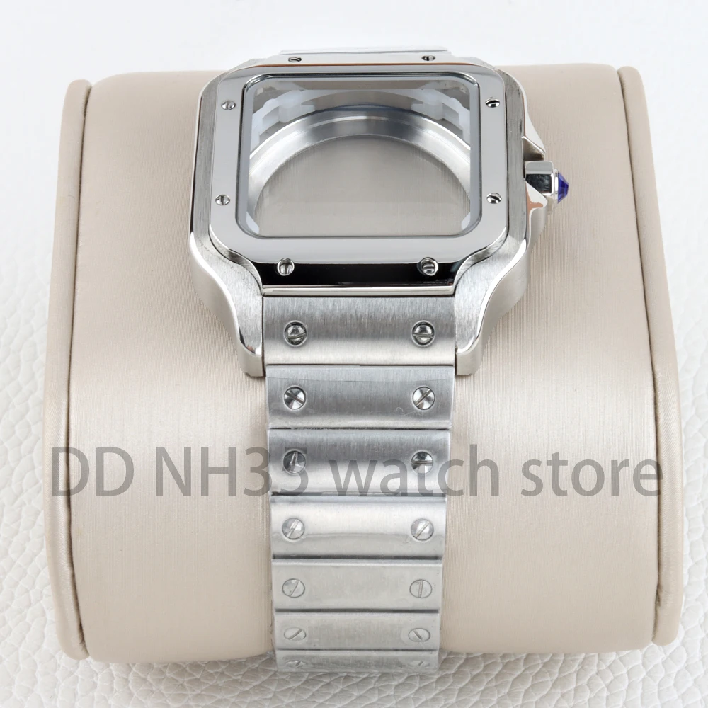 38mm NH35 Watch Case Silver/Gold 316L Stainless Steel Bracelet for Santos NH35 NH36 NH38 Movement 27mm Dial Waterproof Case
