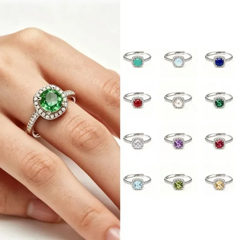 Princess Diana's 12th Birthday Stone Ring S925 Silver Color Treasure Diamond Light Luxury Versatile Cross-border Hot-selling