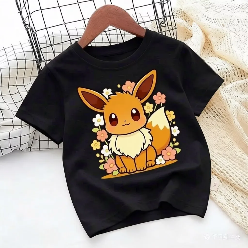 Kinder-T-Shirt aus Reiner Baumwolle mit Pokémon Jigglypuff Design, Geeignet für Sommer 2026, Locker Sitzender Oberteil für Mädchen, Y2K-Stil – Detail 3