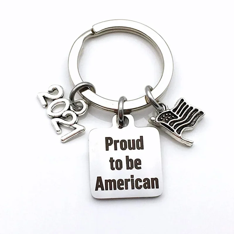 Stainless Steel USA Flag Keychain Proud To Be American Men Women Fashion Key Chain Independence Day Gift Jewelry Present