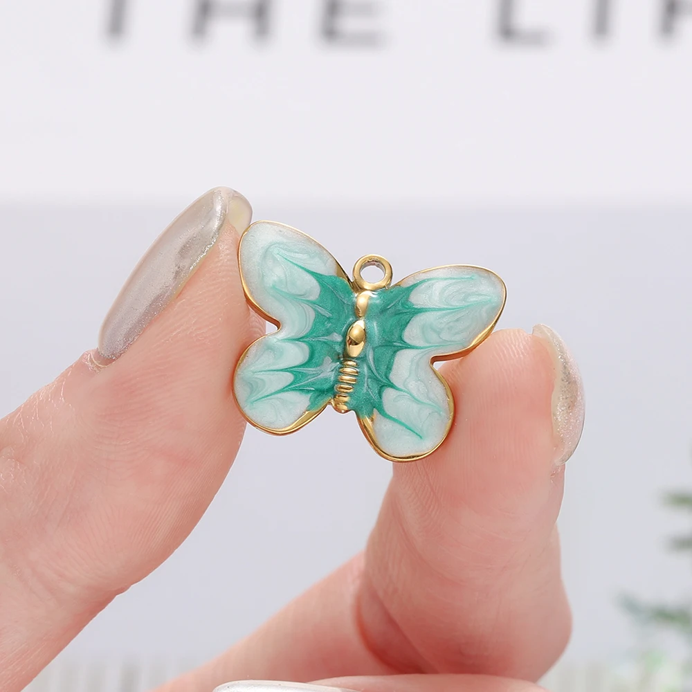 2pcs/lot Colorful Enamel Butterfly Charms Pendant for DIY Stainless Steel Necklace Earrings Jewelry Making Accessories Supplies