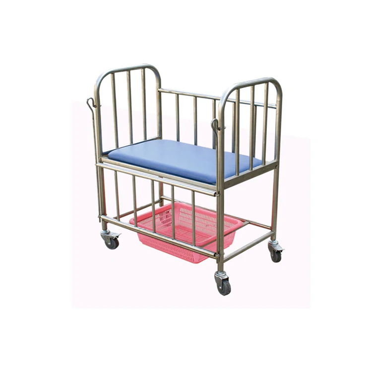 STAINLESS STEEL MEDICAL BABY CRIB WITH MATTRESS HOSPITAL INFANT BED