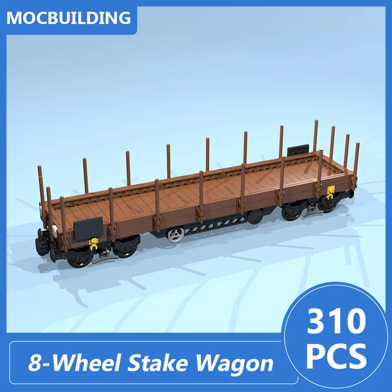 8-Wheel Stake Wagon Brown 9 Studs Wide Model Moc Building Blocks Diy Assemble Bricks Train Transportation Xmas Toys Gifts 310PCS