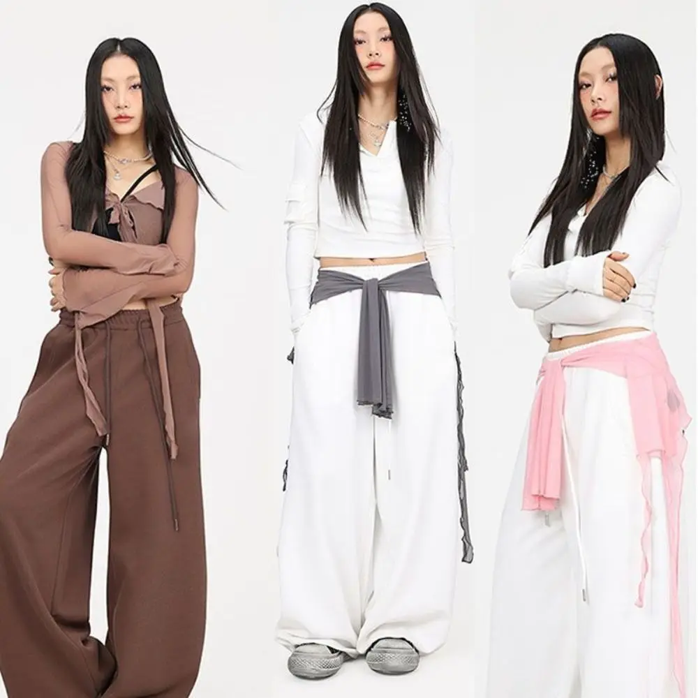 Jeans Pants Decor Irregular Jazz Dance Scarf Streetwear Harajuku Hip-hop Scarf See Through High Waist Waistband