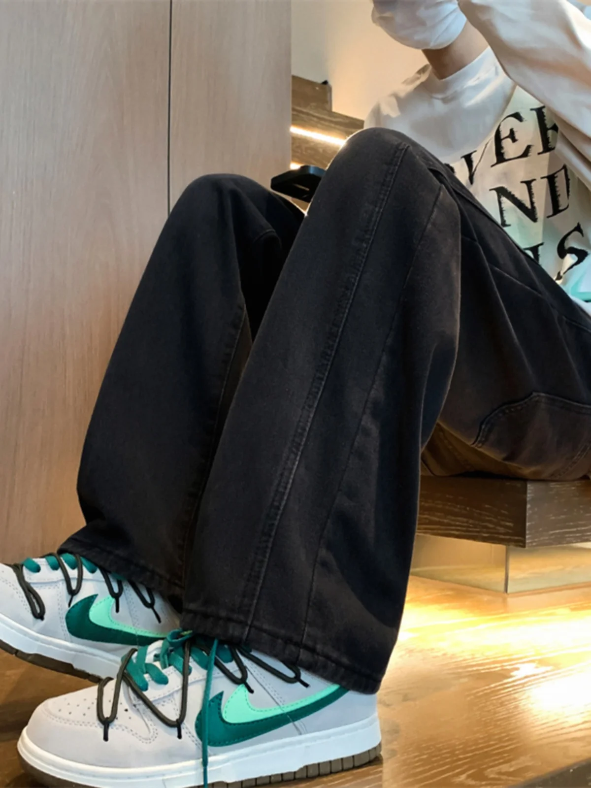 

Bla Men's Jeans Spring Autumn Thin Loose Straight American High Street Vintage Workwear Trousers Youth Faion Wear