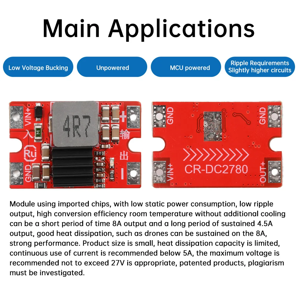 DC 27V to 5V/12V 8A Buck Module High Power Output with Protection TEMP Control Drones Airplane for Battery Management System