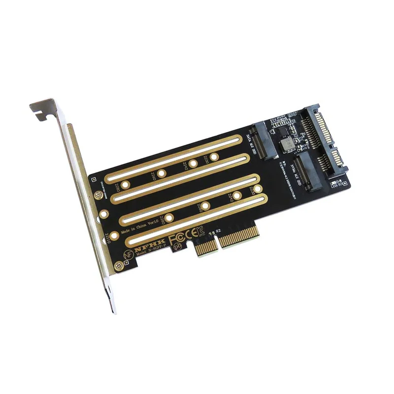 Dual Bay PCIe 4.0 Adapter Card with Power Interface - M.2 NVMe SSD to Dual Bay Adapter for Enhanced Storage Solutions