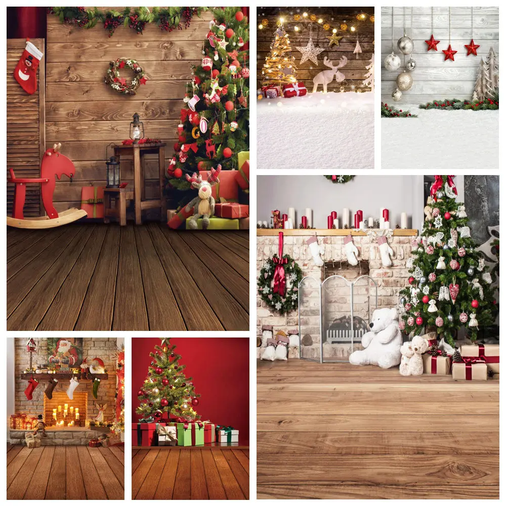 

Christmas Backdrop Winter Tree Snowman Wood Floor Window Fireplace Baby Birthday Family Party Photo Background Photography Props