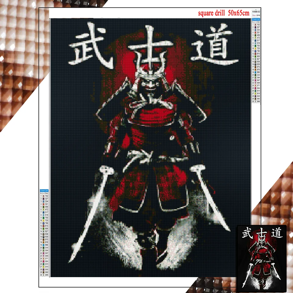 Japanese Bushido Diamond Embroidery cross stitch 5D diamond painting living room decoration man samurai ninja diamond embroidery