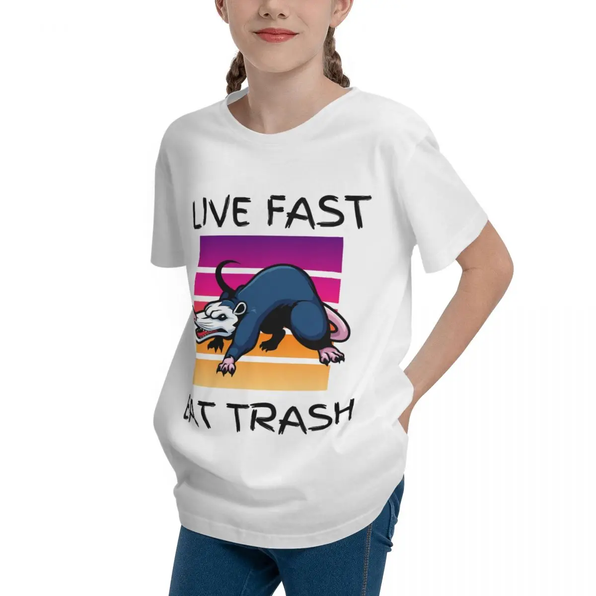 Live Fast Eat Trash Possum Opossum Adolescents Basic Short Sleeve T-Shirt Fresh Tees Hot Sale Funny Vintage