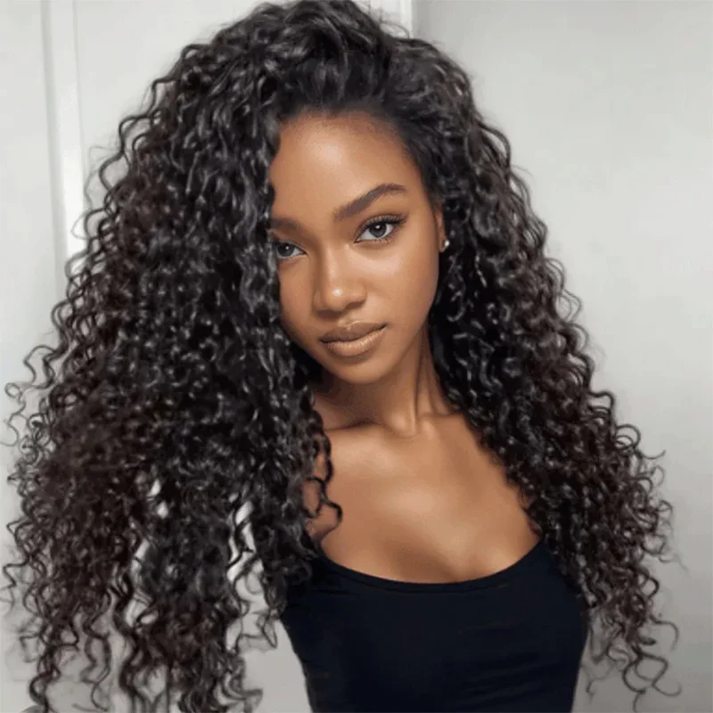Jerry Curly 3 In 1 Half Wig Human Hair Seamless Kinky Curly Beginner Friendly Wear & Go Drawstring Band Curly Human Hair Wigs