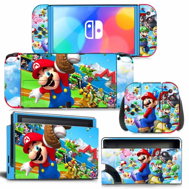 Super mario dos desenhos animados interruptor adesivos para interruptor oled à prova dwaterproof água pvc adesivo moda console de jogo acessórios filme proteção completo