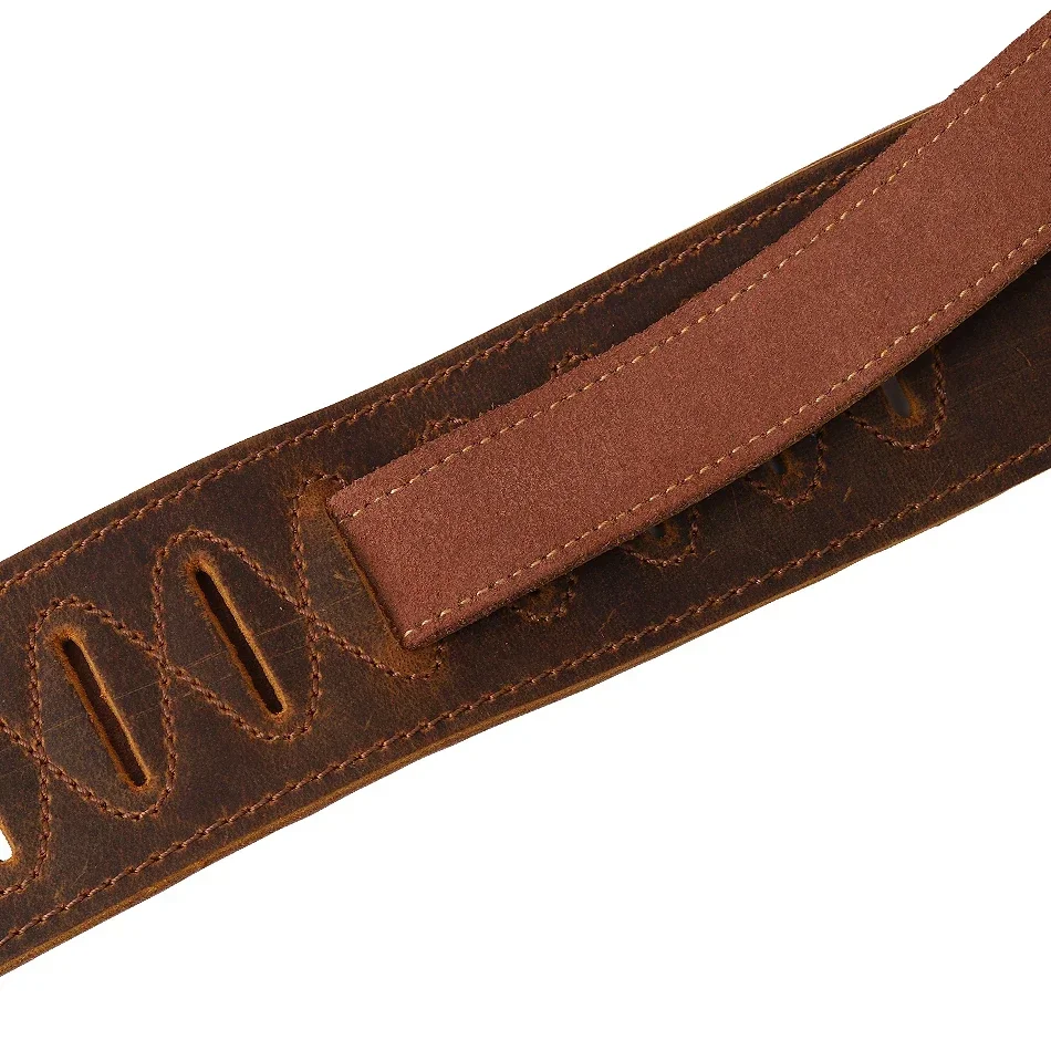 Soldier Top Grain Leather Cowhide  Padded Guitar Strap for Electric Bass Guitar Adjustable Belt