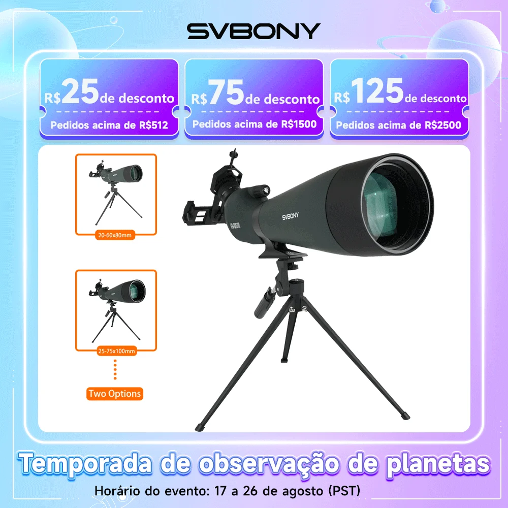 SVBONY Luneta de Observação 25-75x100 para Tiro e Natureza