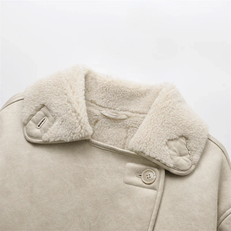 2024 High Quality Winter Women Vintage Long Sleeve Warm Faux Fleece Jacket Coat Female Casual Solid Pocket Outwear Tops