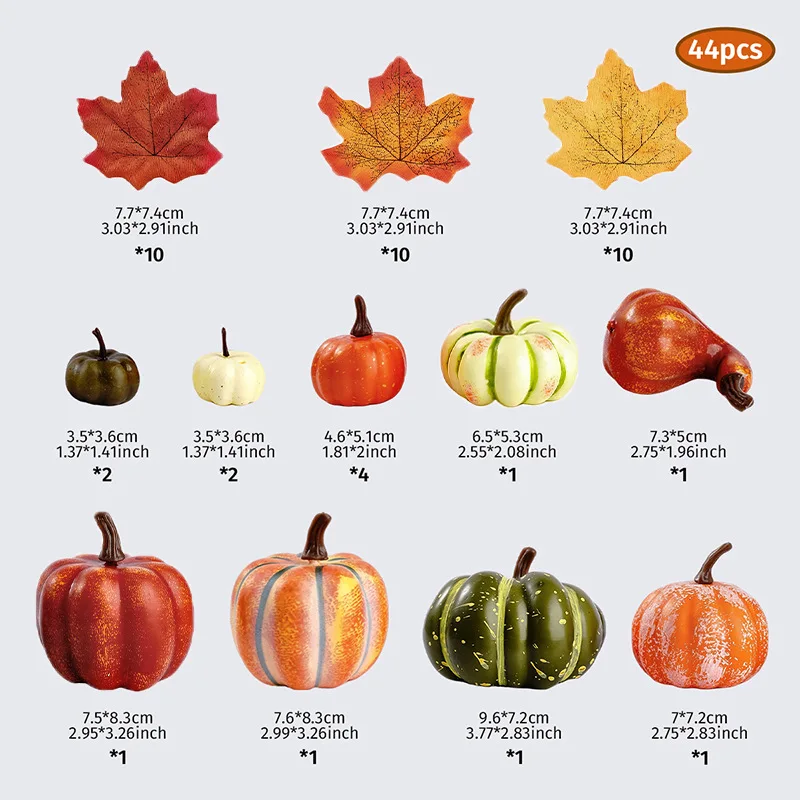 Autumn For Home Decor Bundle 44 Pcs Foam Pumpkins Maple Leaves Assorted Shapes for Table Mantel Shelf Arrangement