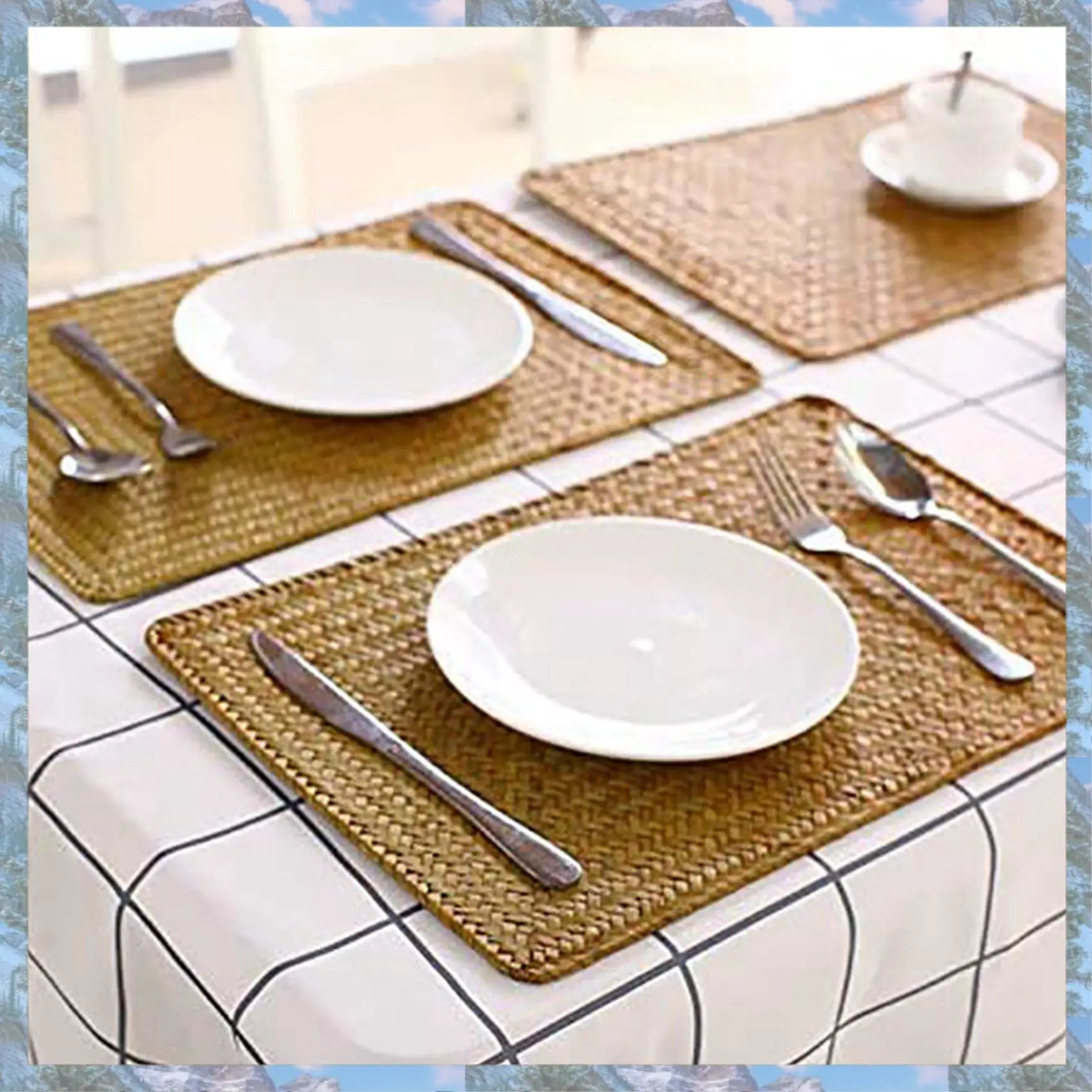 

Flash Trend Pack Of 6, Natural Seagrass Place Mat, 17.7Inch X 12Inch, Hand-Woven Rectangular Rattan Placemats