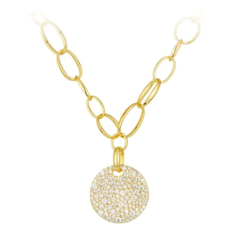 Cameo Pendant Chain 925 Silver Synthetic Zircon White Full Diamond Round Link Chain Buckle Fashion Yellow K Gold Color Necklace