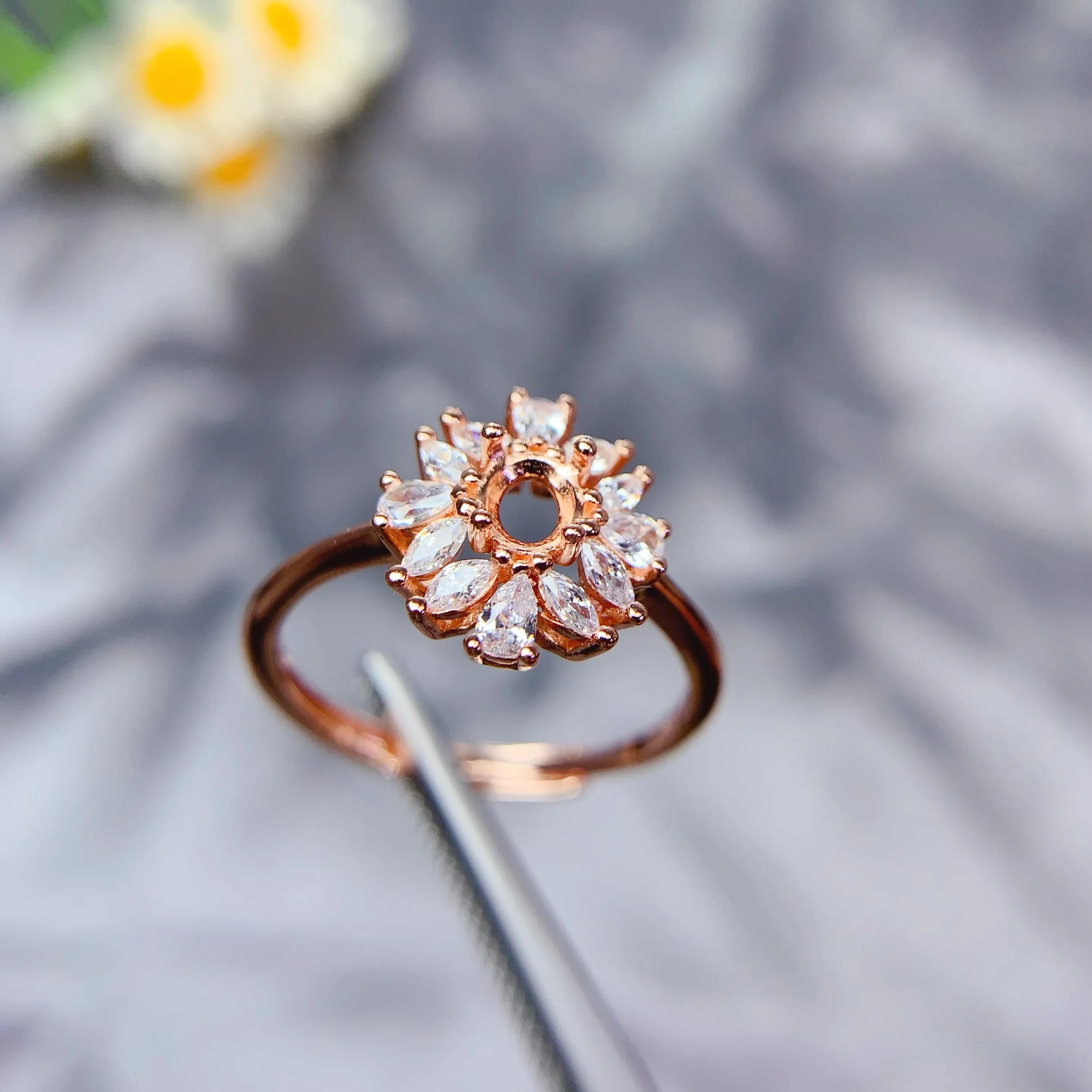 Y S925 Sterling Silver Inlay 4*5mm Oval Stone Empty Holder Ring Flower DIY Fine Simple Design Light Luxury Zircon 3 Colors