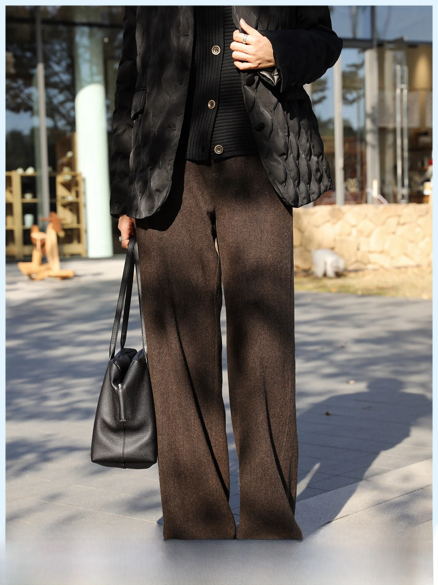 

High Waist Drapey Thickened Winter Woolen Casual Straight Leg Pants for Women Stylish And Warm Trousers in Brown Color
