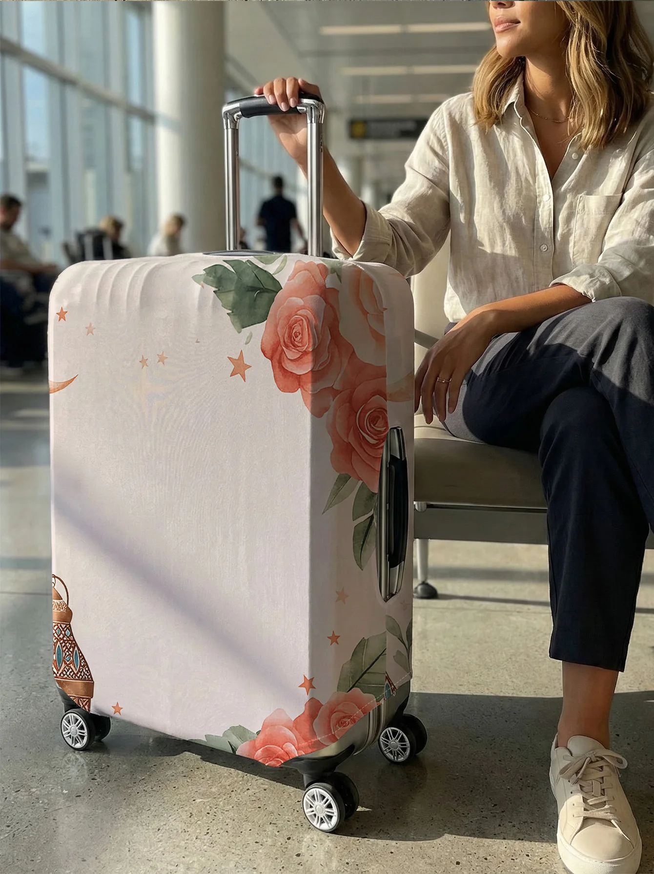 

Защитный чехол для багажа с розовым узором, подходит для чехлов для багажа размером 18-32 дюйма, перчаток для ручки багажа, дорожных аксессуаров.