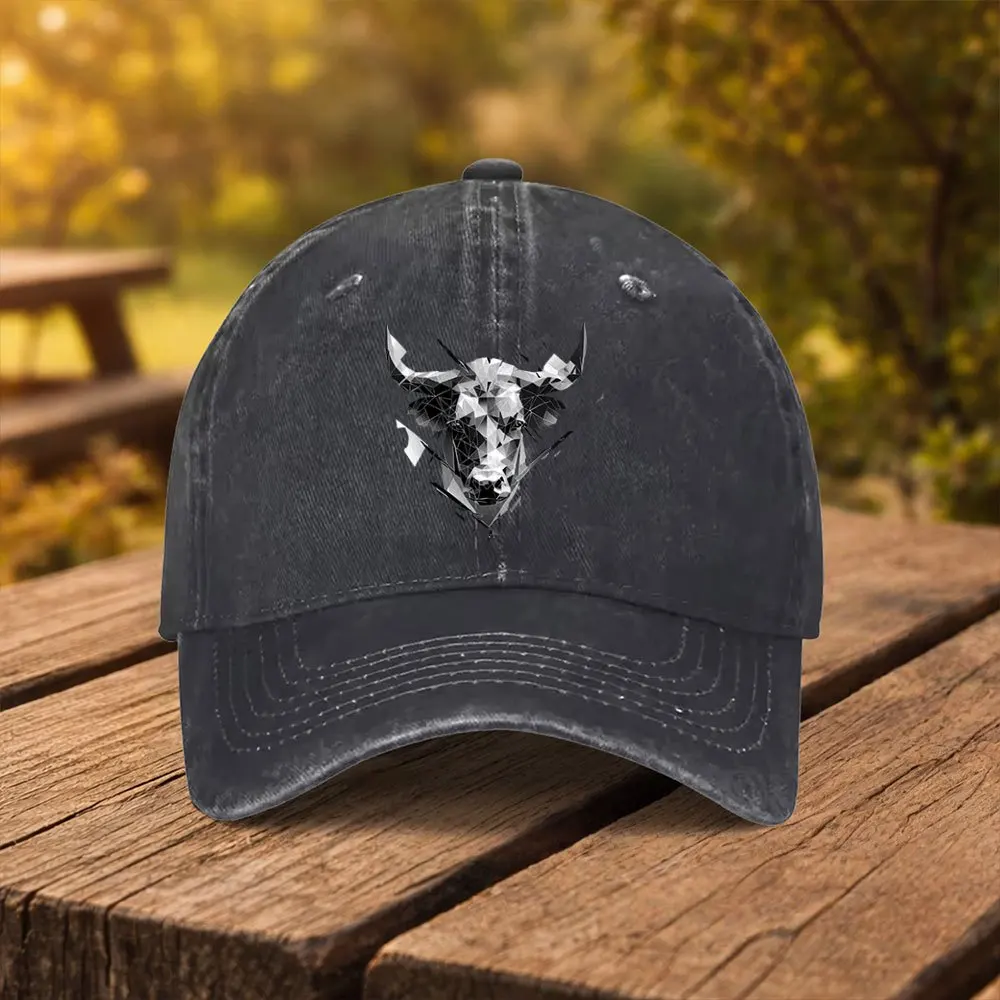 1pc Polygonal Bull Head Print Baseball Cap, Unisex Fashion Duckbill Hat, Suitable for Outdoor Sports, Fitness, Travel, and Outin