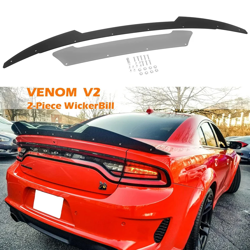 

TM Rear Wicker Bill Spoiler Venom V2 for Dodge Charger 2015-2021 SRT ScatPack Hellcat Add-on Type Rear Wickerbill Spoiler