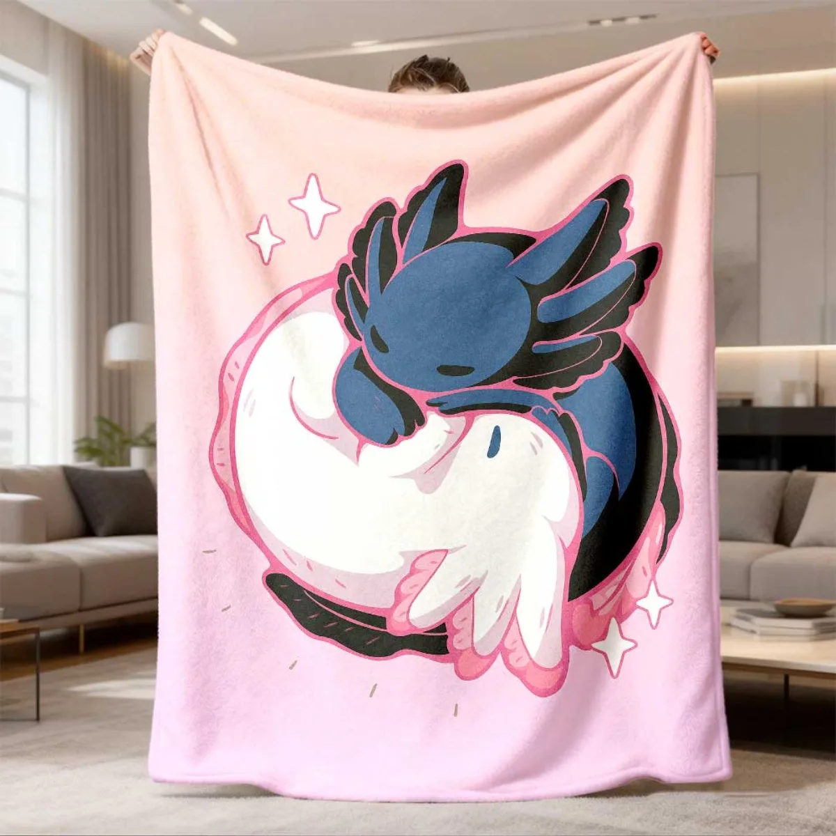 Kawaii Axolotl Planet Pattern Starry Night Cosmic Amphibian Art Adorable Warm Delightful Gift Blanket For Floor Cushion