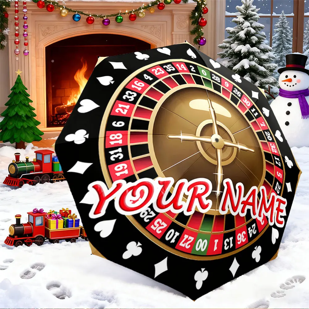 Custom Name Umbrella， Customizable Roulette Design Umbrella - Personalized Text Option ,Portable Folding Umbrella,Christmas Gift