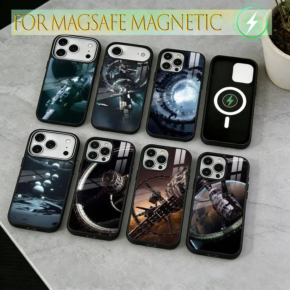 

Sci-fi space station Phone Case For iPhone17,16,15,14,13,12,11 Plus,Pro Magnetic with Magsafe Wireless Charging