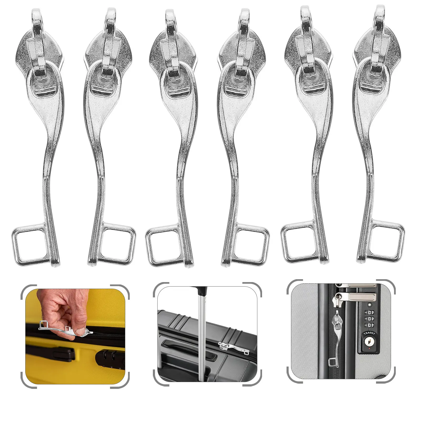 

5Pairs Heavy-Duty Metal Zipper Slider Replacement Heads Explosion-Proof Design Smooth Glide Luggage Suitcase Backpack Zipper