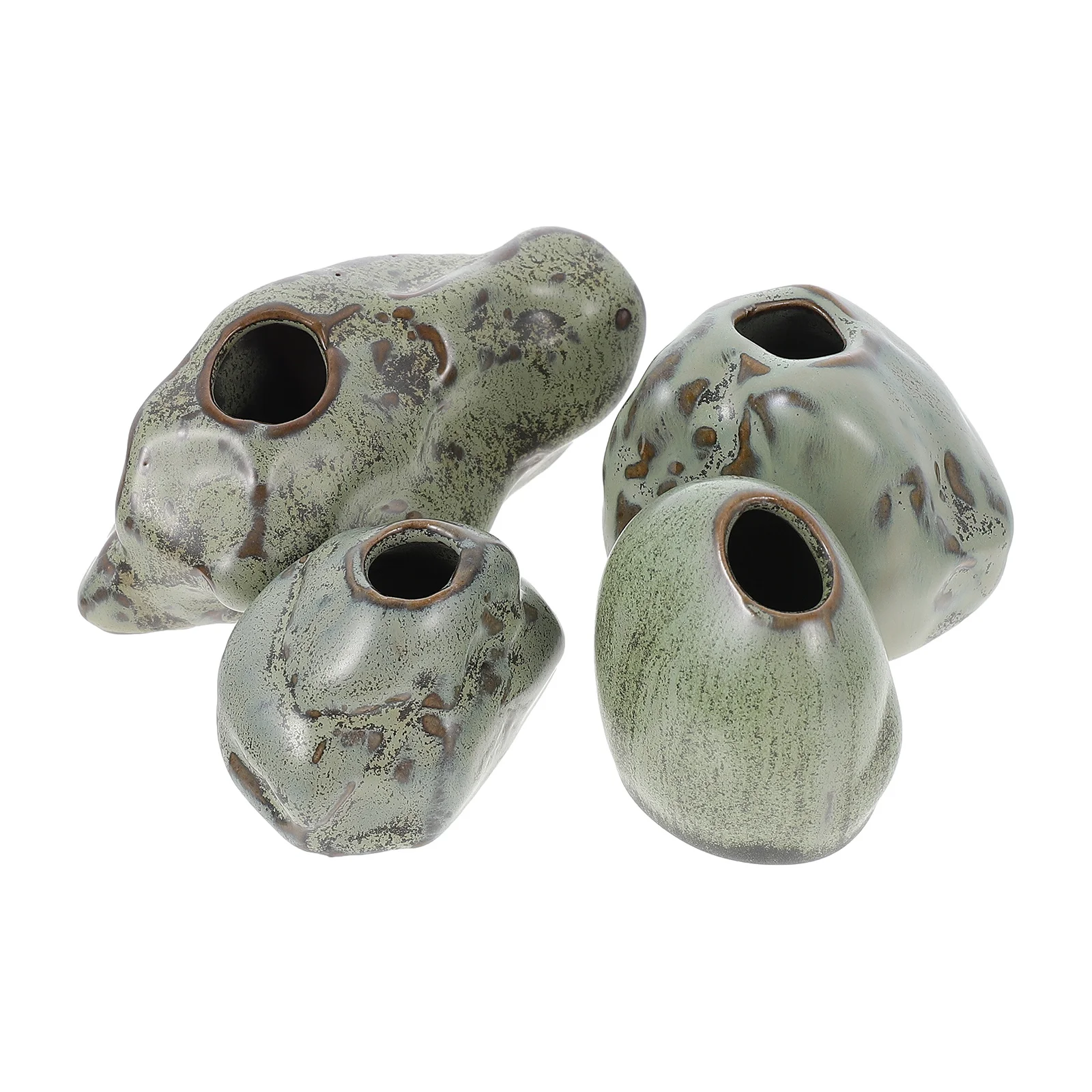 

4Pcs Ceramic Vase Shaped Rocks Planter Desktop Flower Pot Stylish Durable Practical Home Hotel Restaurant Decor