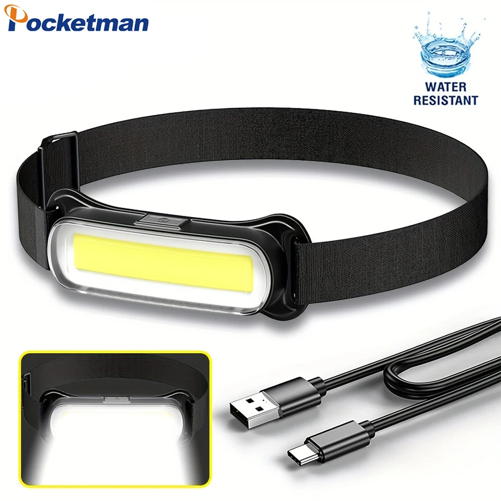 Powerful COB LED Headlamp 3 Modes Rechargeable Headlight Waterproof Head Lamp Lightweight Head Flashlight Head Light