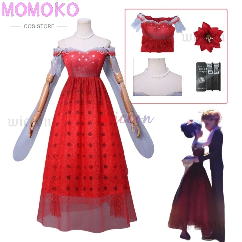 

Movie S6 Miracle Girl Cosplay Dupain-Cheng Bug Cosplay Costume Red Gown Set Halloween Party Play Marina Dress Uniform for Girls