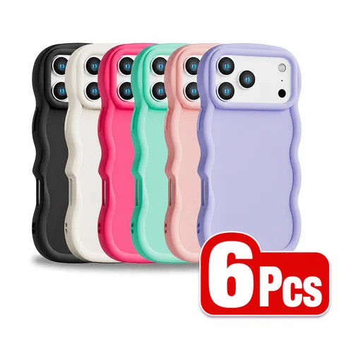 6 Pcs Wavy Edge Solid Color Soft Touch Shockproof Phone Cases, Minimalist Stylish Protective Covers Compatible with iPhone 12,13,14,15,16,17 Pro Max/Plus/Air