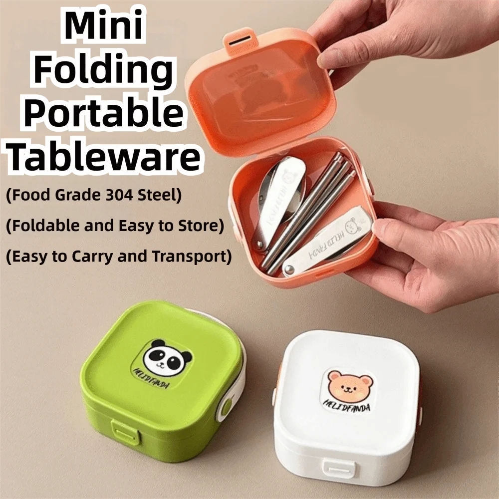 3/4Pcs Reusable Foldable Dinnerware Set Detachable Chopstick Foldable Spoon Fork Portable Folding Tableware Rust-proof view 3
