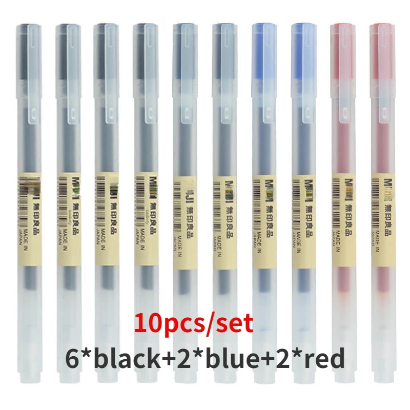 10Pcs/Set Gel Pen and Refills Mix Color 0.38mm/0.5mm ink Black/Red/Blue MUJIs Style Student Business Signature Stationery 038 05