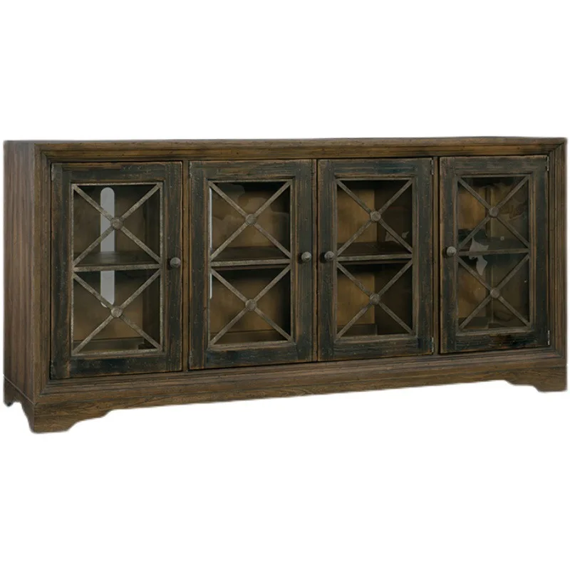 

American retro solid wood TV cabinet living room European storage four-door audio-visual cabinet