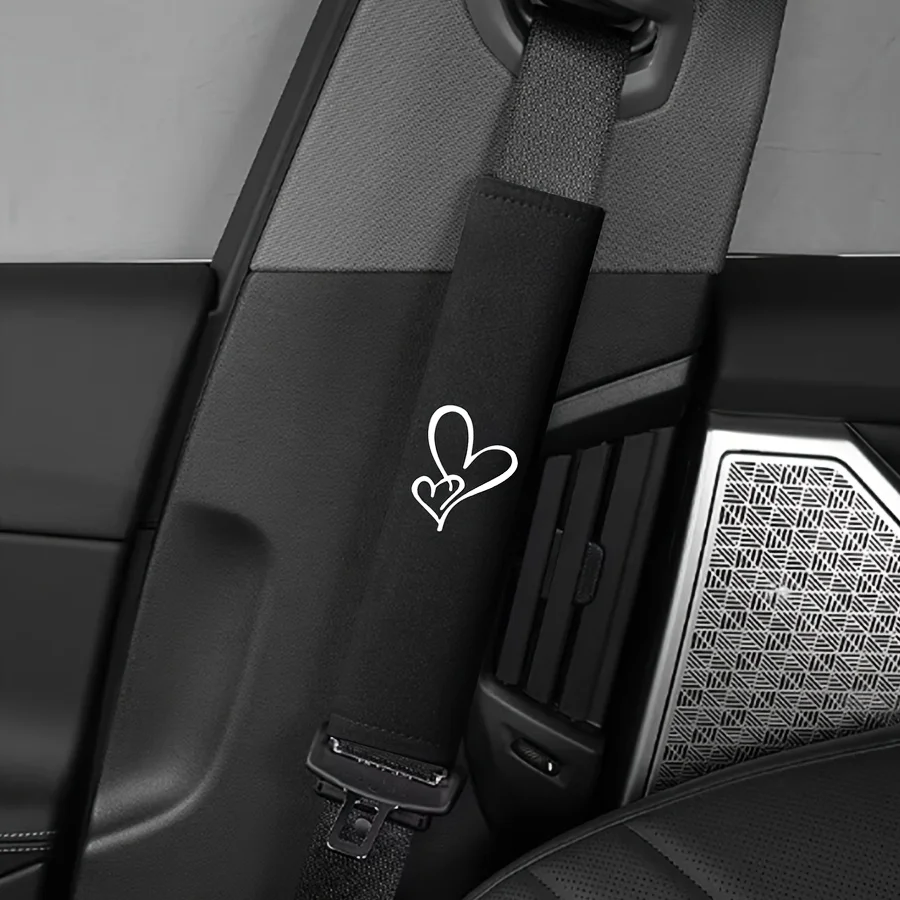 1 Piece of Universal Car Seatbelt Shoulder Pad, Featuring a Double Heart Design, Relieves Shoulder Pressure, Soft Fabric, Embroidered Craftsmanship, Easy to Install, Is an Ideal Accessory for Women in the Car