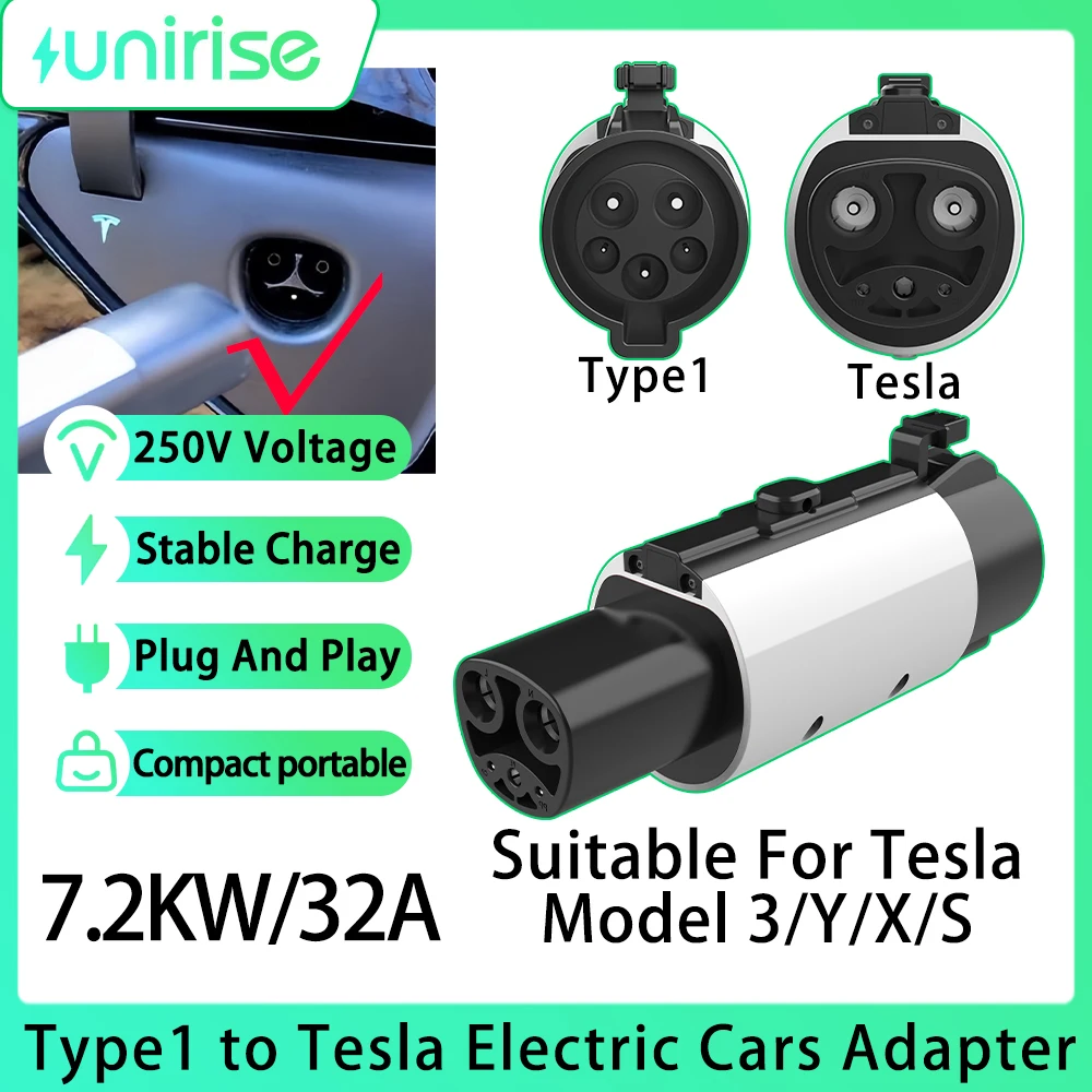 

Адаптер Uniris Type1 к Tesla 32A с пряжкой предохранительного замка для зарядной станции J1772 для зарядки электромобиля Tesla Model 3/Y/X/S