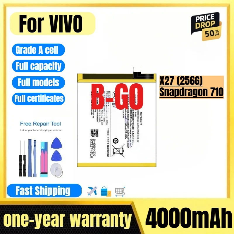 

B-G0 for VIVO X27 (256G)/Snapdragon 710 Phone Battery 0 Cycle High Quality High Capacity Replacement Bateria Grade A with Tools