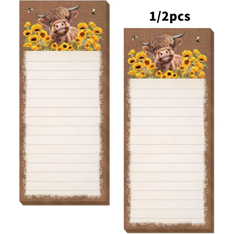 1/2-teiliges magnetisches Notizblock-Set 20,07 x 7,62 cm Highland Cow Magnetic Planner Notizblock Kühlschrankmagnete – nicht klebend