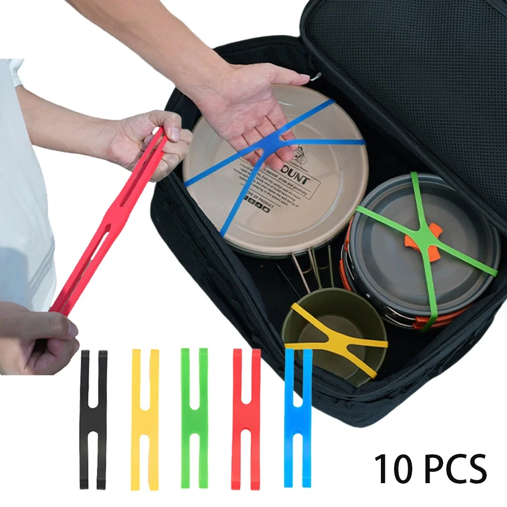 Bandas portátiles elásticas de silicona en forma de H, duraderas para fiambrera, embalaje cruzado para acampar, ahorro de espacio portátil para uso en exteriores, 10 Uds.
