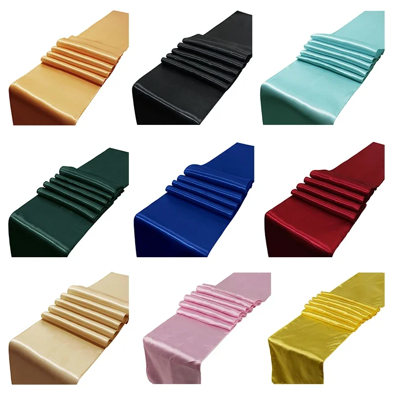 Satin Table Runner for Wedding Banquet, Bright Dining Table Cloth, Romantic Table Decorations, Solid Color, 10PCs, 30cm x 275cm