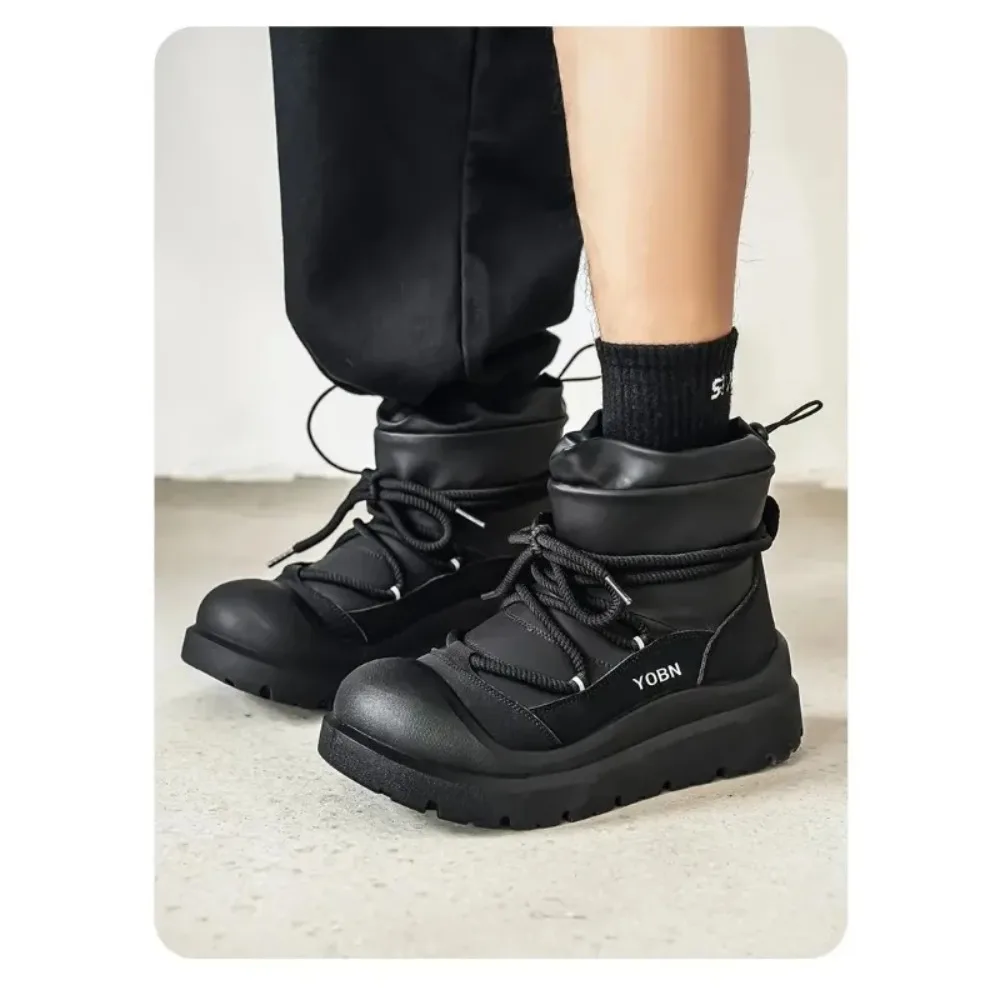 2025 зимние лаконичные однотонные мужские плюшевые зимние ботинки с высоким берцем на толстой подошве, модные универсальные теплые мягкие удобные ботинки из волосатого хлопка